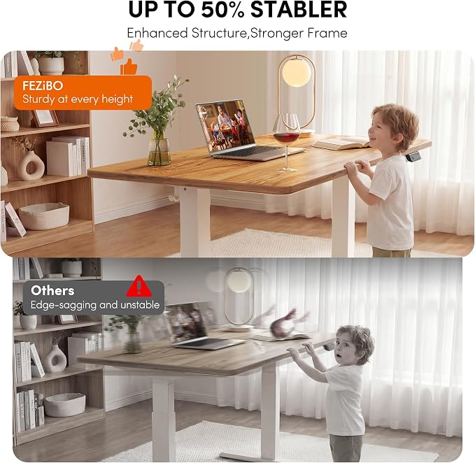 FEZIBO One-Piece Standing Desk, 32"x20" Seamless Tabletop Electric Height Adjustable for Home Office, Study Rooms & Multi-Device Workstations, Light Rustic
