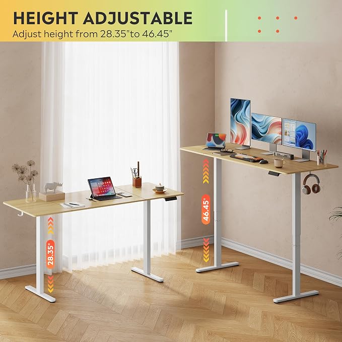 DEVAISE 71 Inch Standing Desk with Split Top, Ergonomic Computer Desk, Maple