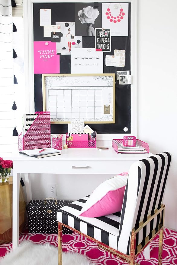 BLU MONACO Pink Office Supplies Hot Pink Desk Accessories for Women Office - 6 Piece Cute Pink Desk Organizer Set