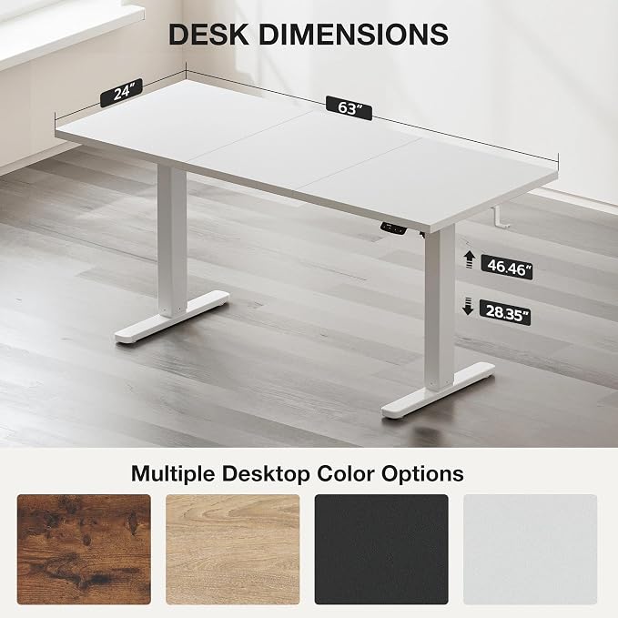 Acrolix Electric Standing Desk, Height Adjustable Home Office Desk with Memory Presets & Cable Management,White Sit Stand Desk for Work from Home, Ergonomic Computer Desk (63" x 24")