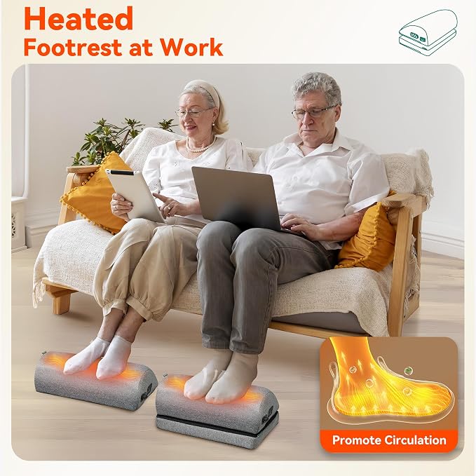 Snailax Heated Foot Rest Under Desk, Adjustable Height Foot Stool | Foot Warmer with 2 Heat Levels, 3 Vibration Modes, Memory Foam Support for Office, Home Office and Gaming