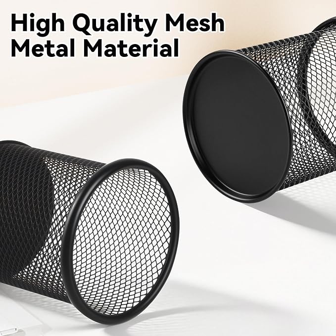 Black Pen Holder Cup for Desk ，Modern Wire Mesh Pencil Cup Holder, Durable Office Pen Organizer for Desk, Home & Office