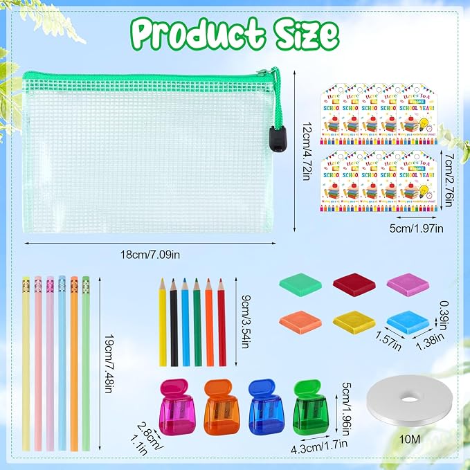 145 Pcs Back to School Supplies Kit Include Mesh Zipper Pouch Bags, Pencils, Colored Pencils, Erasers, Pencil Sharpeners, Gift Cards, Ribbon for Classroom Exchange Elementary Students Teacher Rewards