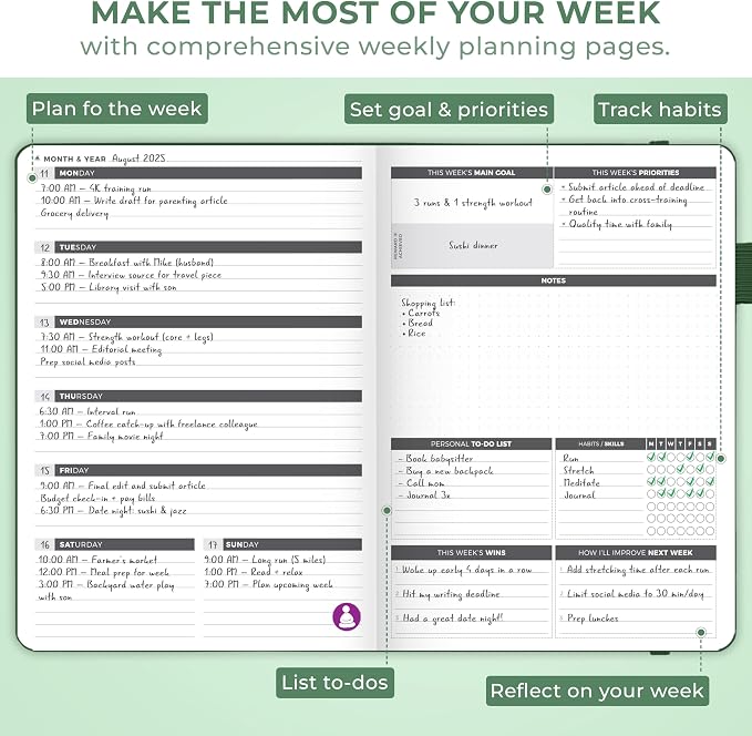 Clever Fox Planner Large – Undated Weekly & Monthly Planner for Productivity, Time Management & Goals – Organizer Journal – 7x10” (Forest Green)