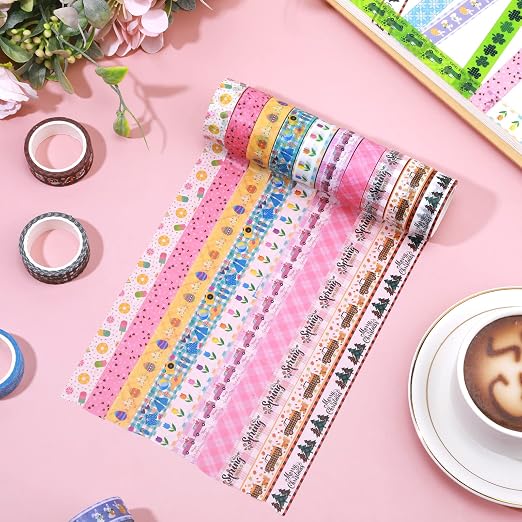 TaoBary 33 Rolls Washi Tape Set, 15 mm Holiday Washi Tape Set Seasonal Plaid Bohemian Colorful Vintage Cute for Card Wrapping Craft(Cute Style)