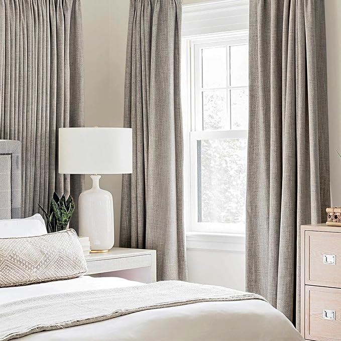 MIULEE 100% Blackout Linen Textured Curtains for Bedroom Solid Thermal Insulated Warm Taupe Grommet Room Darkening Curtains & Drapes Luxury Decor for Living Room 52 x 63 Inch (2 Panels)
