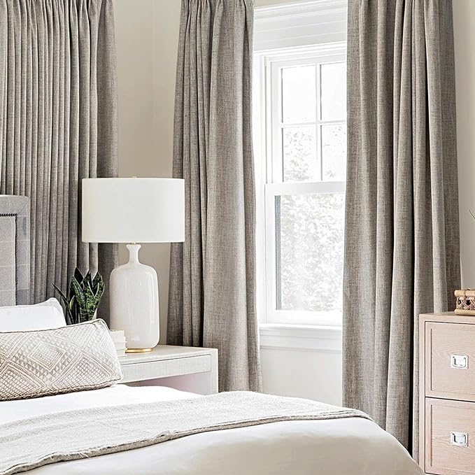 MIULEE 100% Blackout Linen Textured Curtains for Bedroom Solid Thermal Insulated Warm Taupe Grommet Room Darkening Curtains & Drapes Luxury Decor for Living Room 52 x 72 Inch (2 Panels)