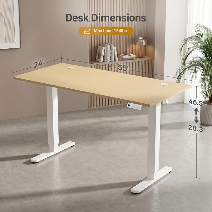 Claiks 55 x 24 Inch Nature Electric Standing Desk | Adjustable Height, Sit Stand, 3 Memory Presets, Cable Management, Spacious Ergonomic, Home Office & Bedroom