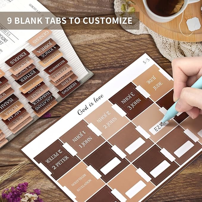 Bible Tabs for Women & Men, Bible Tabs for Study Bible, Large Print Neutral Bible Tabs for Easy Navigation, Bible Index Tabs, 66 Tabs Old & New Testament, Extra 9 Blank Tabs - Bed of Oak