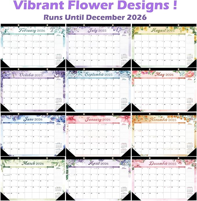 ZTX Desk Calendar 2026-2027 Calendar Wall Calendars 2026-2027-18 Month Planner Large 17"x12" Jan.2026-Jun.2027 Clear Plastic Cover for Home Office New Year Christmas Gifts Floral