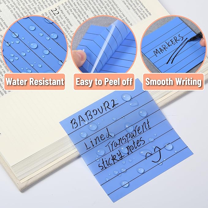Mr. Pen- Transparent Sticky Notes, 3"x3", 10 Pads, 7X Lined, 3X Blank, 500 Sheets, Vibrant Colors, Lined Transparent Sticky Notes Lines, Back to School Supplies, Stocky Notes for Bible Journaling
