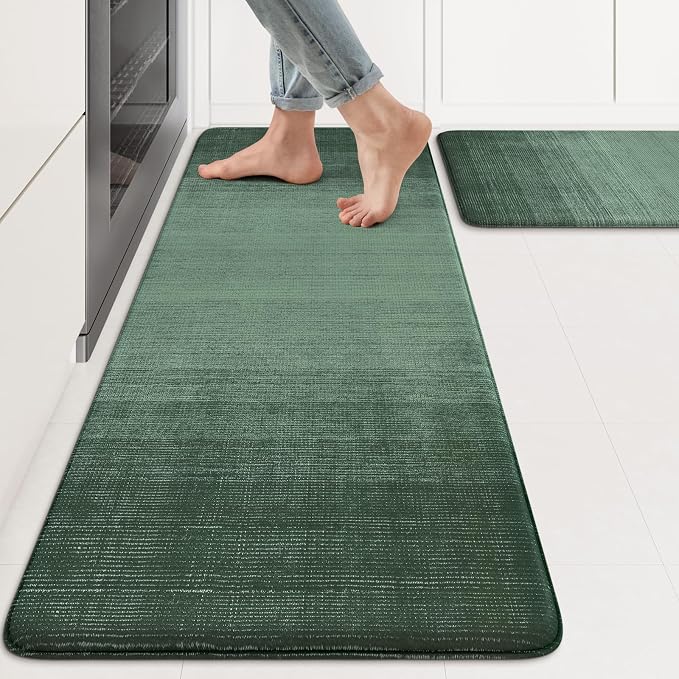 KIMODE Anti Fatigue Kitchen Mats for Floor,Farmhouse Kitchen Rugs Sets of 2 | Green Spring Kitchen Decor,Paded Kitchen Floor Mats,Memory Foam Standing Mat for Laundry Office Desk Dorm RV 17"x47"+17"x29"