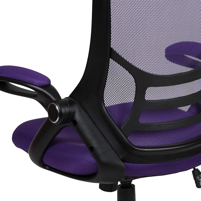 Flash Furniture Porter High-Back Swivel Office Chair with Adjustable Lumbar Support and Seat Height, Ergonomic Mesh Desk Chair with Flip-Up Armrests, Purple/Black