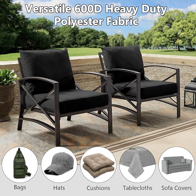 Waterproof Canvas Fabric by The Yard, 58inch 600D Upholstery Fabric Polyester Material Outdoor Water Resistant Material for Sewing Chair Patio Cushion Bag Sofa Seat Repair, 1 Yard Black