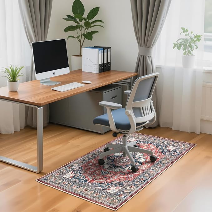 Office Chair Mat for Hardwood Tile Floor, 36"x48"Anti-Slip Under Desk Carpet Protector for Rolling Computer Chair Mat, Machine Washable Office Area Carpet (Chenille,Red)
