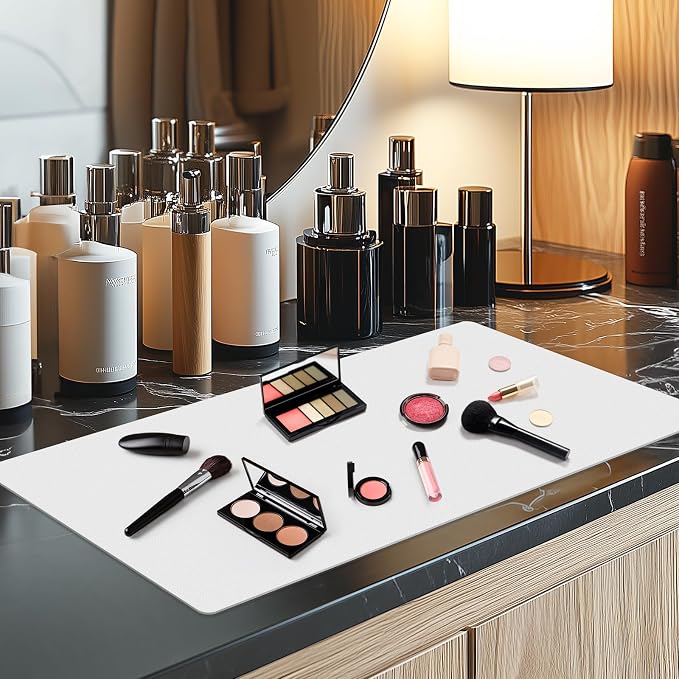 Dual-Sided Waterproof Synthetic Leather Makeup Mat for Desk, Makeup Station, Crafts, Multi-Use Scratch & Stain Resistant Surface Protector Pad for Vanity, Desktop, Craft Table (Butterfly)