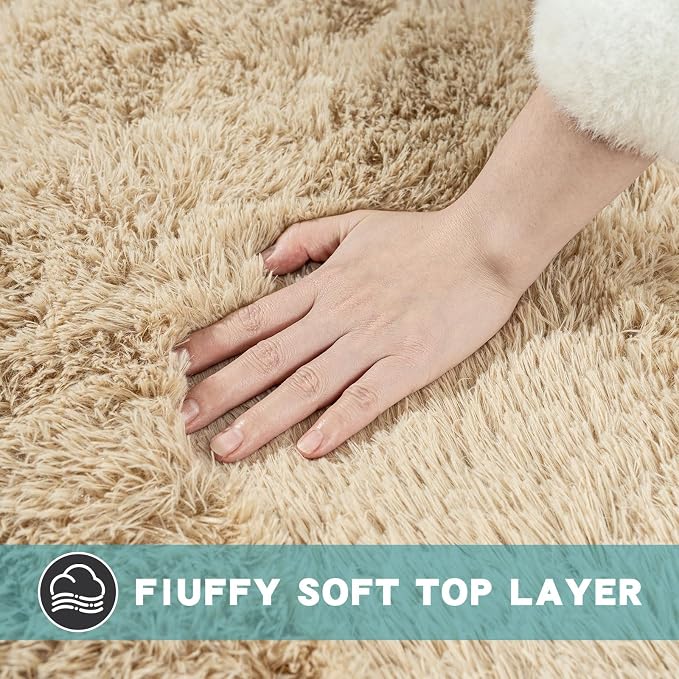 8x10 Area Rugs for Living Room, Fluffy Shaggy Rug Soft Carpets, Big Rugs for Bedroom Nursery Kids Room Dorm Home Decor Aesthetic, Light Tan