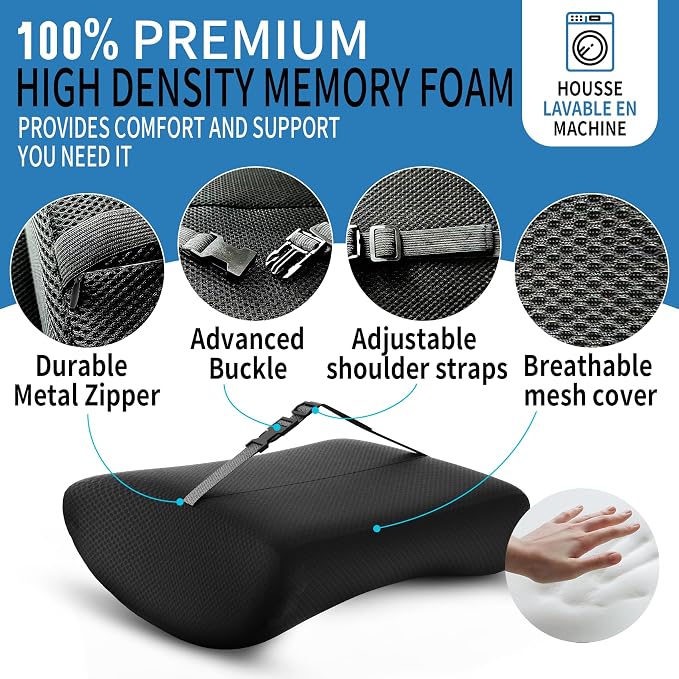 Seat Cushion &Office Chair Cushion,Lumbar Support Pillow for Office Chair,Ergonomic Memory Foam Non-Slip Office Chair Cushion,Back Support Cushions for Tailbone&Sciatica Pain Relief Black