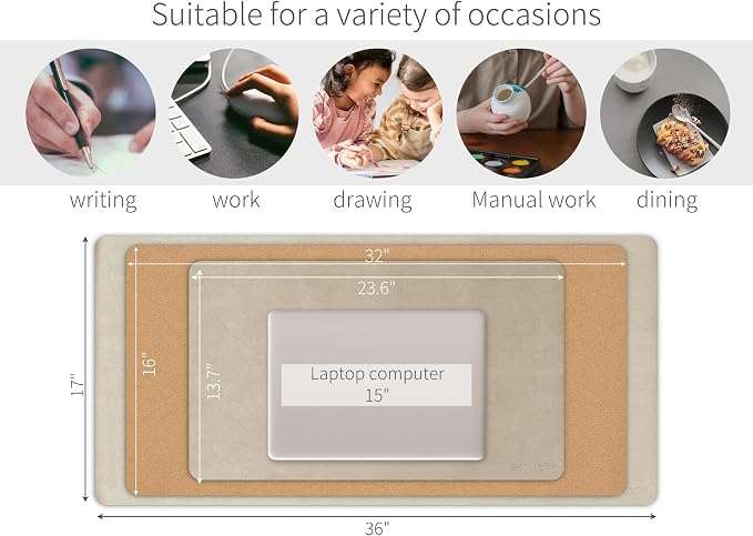 RENMTURE Desk Pad, Cork & PU Leather Desk Mat, Large Mouse pad, Non-Slip Desk Protector and Blotter, Waterproof Writing Pad, Desk Accessories and Organizers for Home Office (Golden,23.6" x 13.7")