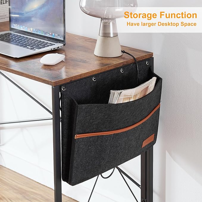 VECELO Folding Desk with Storage Bag 39 Inch Writing Desk Home Office Sturdy Steel Laptop Table for Home Office Work Retro Brown