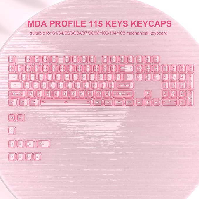 dagaladoo Clear keycaps,Transparent Keyboard keycaps,Jelly Key caps Set,Shine Through keycap，MDA Profile Keyboard caps for Mx Switches Mechanical Keyboard(Pink)