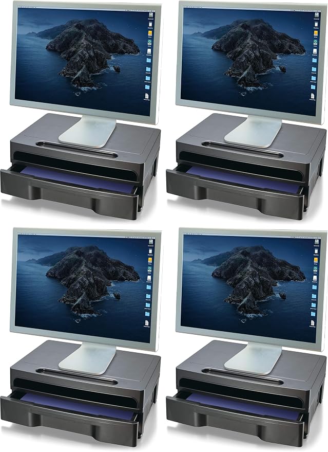 Officemate 2200 Series Executive Monitor Stand with Drawer, Black (22502) (Pack of 4)