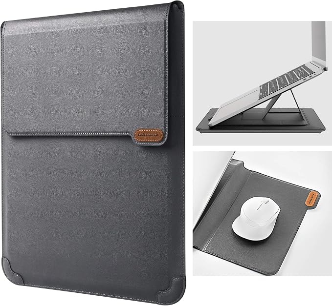 Nillkin Laptop Sleeve 15.6 inch (3-in-1), MacBook Sleeve with Adjustable Stand & Mouse Pad, 2 Stand Modes, 15 inch Laptop Case, Slim MacBook Accessories for Samsung/Surface/Chromebook 13-15.6'', Gray
