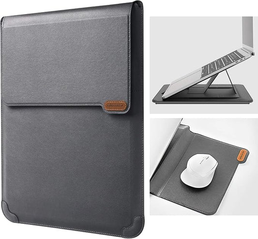 Nillkin Laptop Sleeve 15.6 inch (3-in-1), MacBook Sleeve with Adjustable Stand & Mouse Pad, 2 Stand Modes, 15 inch Laptop Case, Slim MacBook Accessories for Samsung/Surface/Chromebook 13-15.6'', Gray