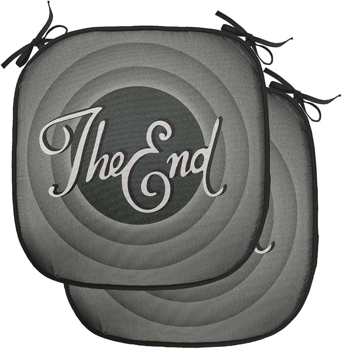Lunarable 1950s Chair Cushion Pads Set of 2, Vintage Movie Ending Screen Camera Film and Television Hollywood Industry, Anti-Slip Seat Padding for Kitchen & Patio, 16"x16", Dark Green Pale Grey