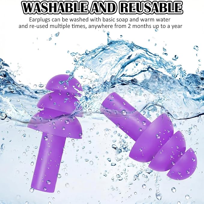 24 Pair Purple Ear Plugs Bulk NRR 29dB Reusable Silicone With Plastic Cases - Soft Foam for Sleeping, Noise Cancelling, Concerts, Shooting, Swimming, Noise Reduction