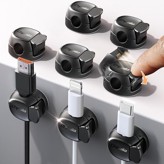 8-Pack Cable Clips, Dorm Room Essentials - Chfeila Cord Organizer with Max Adhesive, Cord Holder for Nightstand, Home Office Desk Accessories for Men & Women, College Dorm Room, Cubicle Accessories