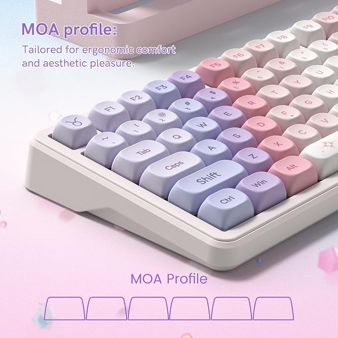Keymatic PBT Keyboard Keycaps 126 Keys MOA Profile Cute Keycap Custom 60 65 75 100 Percent for Cherry MX, Outemu, Gateron Mechanical Keyboards(Only Keycap Set)
