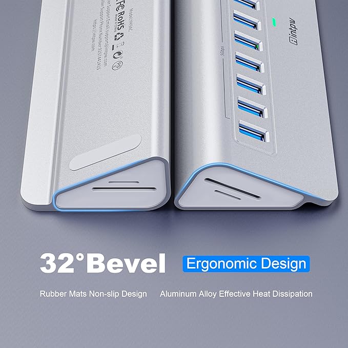 YH9AC Plus Powered USB Hub 10Gbps, 14 Port USB 3.2 Hub(USB A/USB C 3.2+7 USB-A 3.0+2 PD 45W Fast Charging Ports+SD/TF Card Reader), 65W Power Adapter,Aluminum USB HUB for PC,Laptop,iPhone 17/16