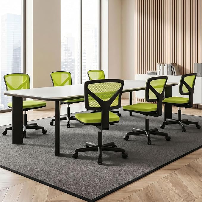 OLIXIS Armless Office Chair, Ergonomic Desk Chair with Wheels, Mesh Back, Removable Washable Foam Cushion, Height Adjustable Rolling Swivel Chairs for Small Space, Home, Office, Green