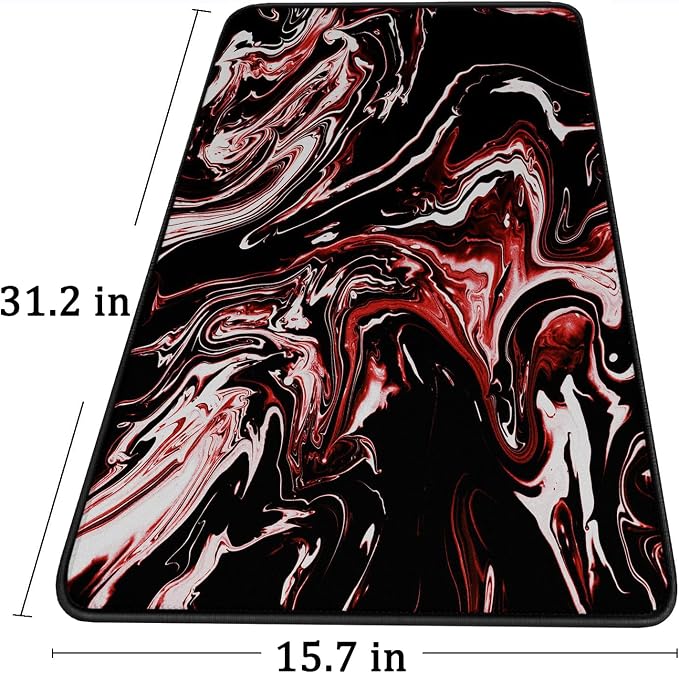 Large Extended Mouse Pad with Stitched Edges, Durable Non-Slip Natural Rubber Base, Waterproof Computer Keyboard Pad Mat for Esports Pros/Gamer/Desktop/Office/Home - Marble Red