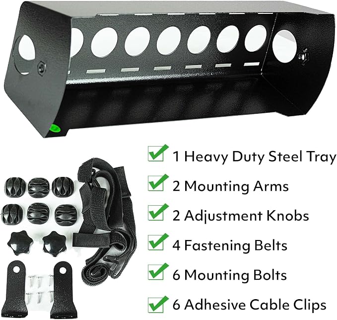POCHAR 15inch Steel Under Desk Cable Management Tray for Office and Home | Wire & Cord Organizer, Power Strip Holder with Mount Accessories - Standing Desk Cable Tray Wire Management, Black