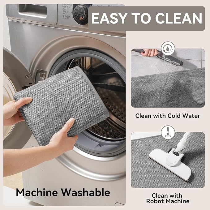 YDKGL Kitchen Rugs Mat Non Slip Washable, Linen-Look 0.3" Thick Soft Cushioned Absorbent Kitchen Mats for Floor, Mild Anti-Fatigue Runner Rug Sink Mat Laundry Standing Mats, Easy Clean, Gray 17"x47"