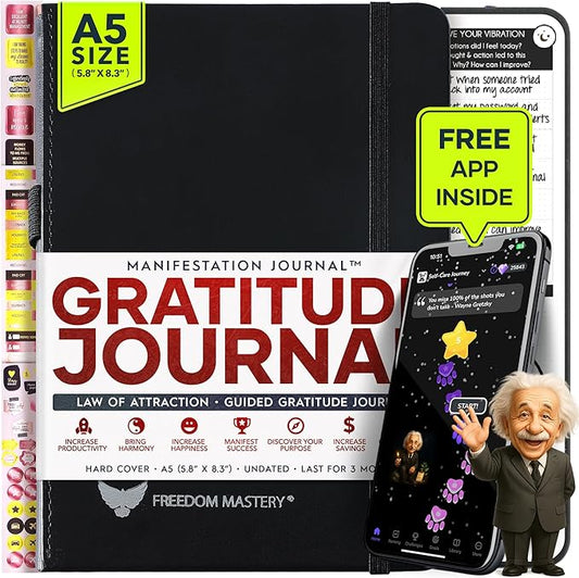 Gratitude Journal for Women & Men - 5 Minute Self Care Journal | 90-Day Undated Daily Planner for Positivity, Affirmations & Manifestation | Guided Mindfulness, Reflection | Vision Board + Stickers