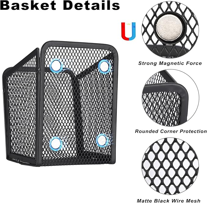 ELLDOO Magnetic Water Drink Packet Holder, Magnetic Metal Mesh Tea Bag Organizer Sugar Packet Basket, Kitchen Organizers and Storage for Refrigerator and Countertop
