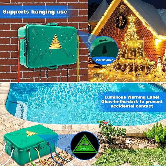 Hrensaw Large Outdoor Electrical Box(12.5x8.5x5inch),IP54 Waterproof Outdoor Outlet Covers,Weatherproof Extension Cord Covers Protect Outlet,Plug,Timer,Power Strip,Holiday Light,Green