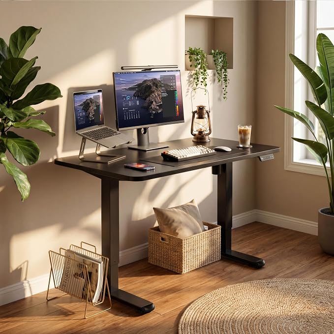 Furmax Electric Standing Desk, 40 x 24 Inches Height Adjustable Sit Stand up Desk, Memory Preset Computer Home Office Desks with Sturdy Metal Frame, Phone Stand Cable Management Hole (Black, 40'')