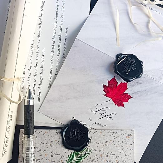 50 Pcs Black Wax Seal Stickers - Rose Style, Self Adhesive Wax Seal for Wedding Invitation, Good Adhesion, Black Rose Envelope Seals Stickers Perfect for Wedding Invitation, Scrapbooking