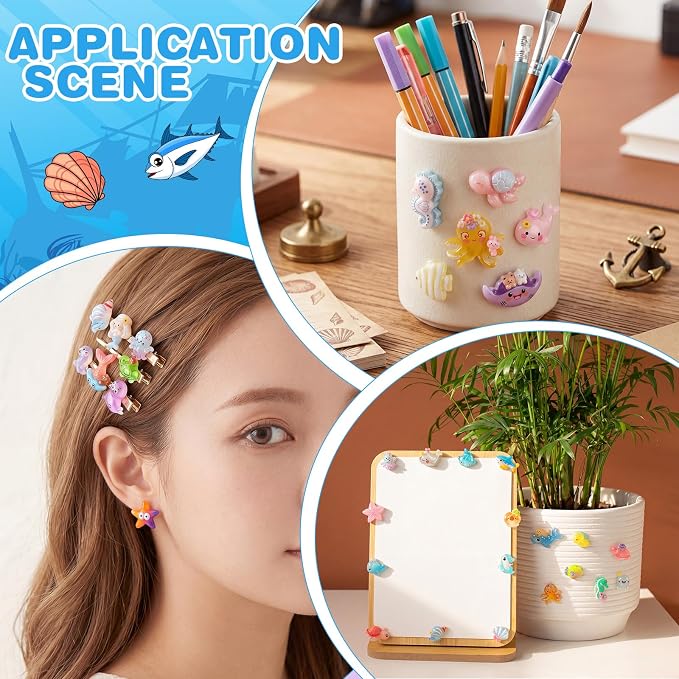 Giegxin 40 Pcs Transparent Resin Charms Sea Animal Shell Mermaid Starfish Turtle Flatback Cabochon Accessories Cute Embellishment Bulk for Jewelry Cellphone Case Scrapbooking Headband DIY Craft Making