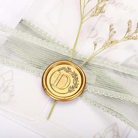 Yoption Letter Wax Seal Kit, Vintage Initial Alphabet D With Wreath Stamp and 120 Antique Gold Seal Beads