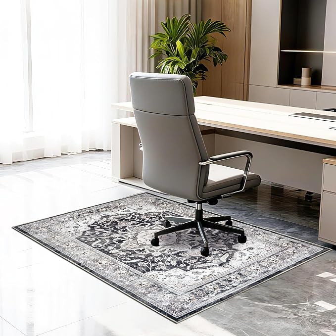 Office Chair Mat for Hardwood Tile Floor, 36"x48"Anti-Slip Under Desk Carpet Protector for Rolling Computer Chair Mat, Machine Washable Office Area Carpet (Chenille,Brown)