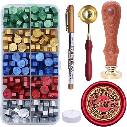 SWANGSA Santa Claus Northpole Official Wax Seal Stamp Kit with 200pcs Sealing Wax Beads, Great for Embellishment of Christmas Cards, Invitations, Wine Packages, Gift Wraps