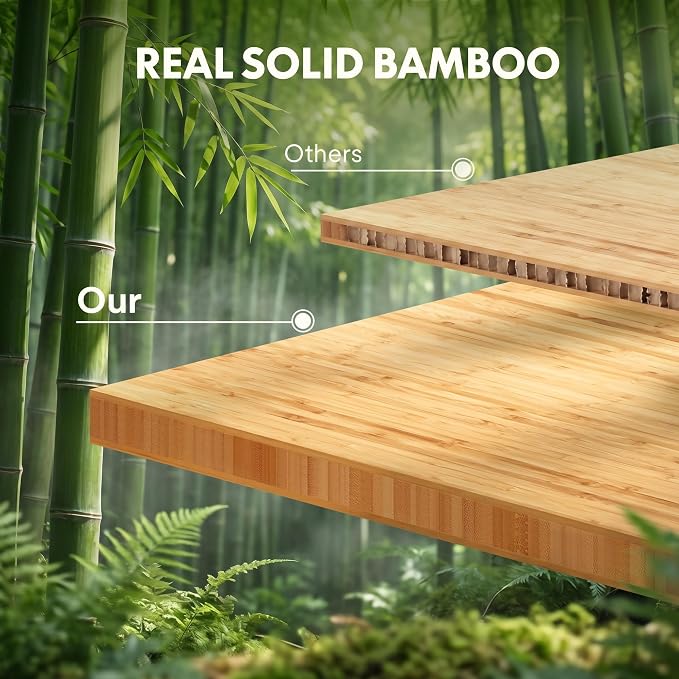 FLEXISPOT 60" x 30" Solid Bamboo Standing Desk, Black Frame | Real Bamboo Desktop with Natural Grain, Durable & Sustainable, 176 LBS Capacity, Home Office and Multi-Monitor Setups