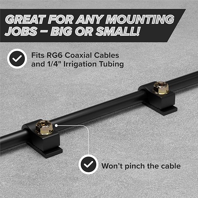 THE CIMPLE CO Single Cable Clips with Screws - 1/4 Inch Coaxial Cable Clamps Outdoor - Exterior Cord Management for Coax, CAT Ethernet, Electrical Wire - Screw Clamps for Wires - 100 PCS, Black