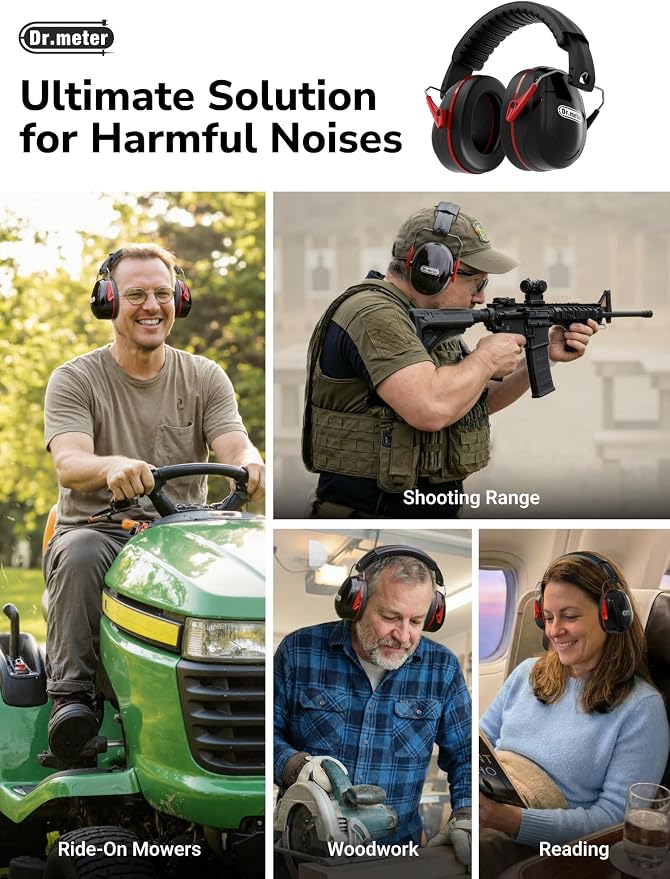 Dr.meter Ear Protection Ear Muffs, 31dB Noise Reduction Safety Earmuffs with Adjustable Headband for Adults Kids Autism Sensory Hearing Protection, Earmuff for Range Mowing, Hunting, Monster Jam