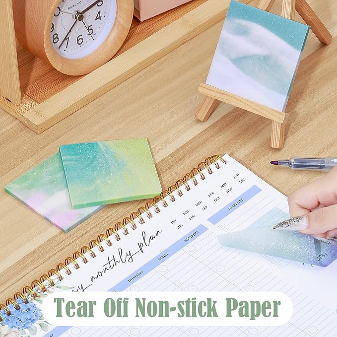 BAYTORY 200 Sheets Transparent Sticky Notes, 6Pcs Double-Ended Colored Marker Pen, 3 x 3 Glitter Clear Sticky Notes, Waterproof Self-Stick Note, Easy to Post for Note Taking (Morandi)